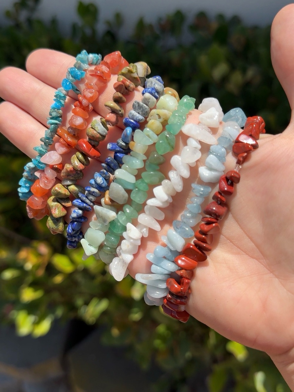 Multi-Color Semi-Precious Chip Stretch Bracelet Set of 9 - Women Jewelry